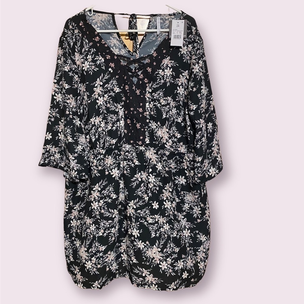 Grayson Threads NWT Black Floral Print Mini Dress